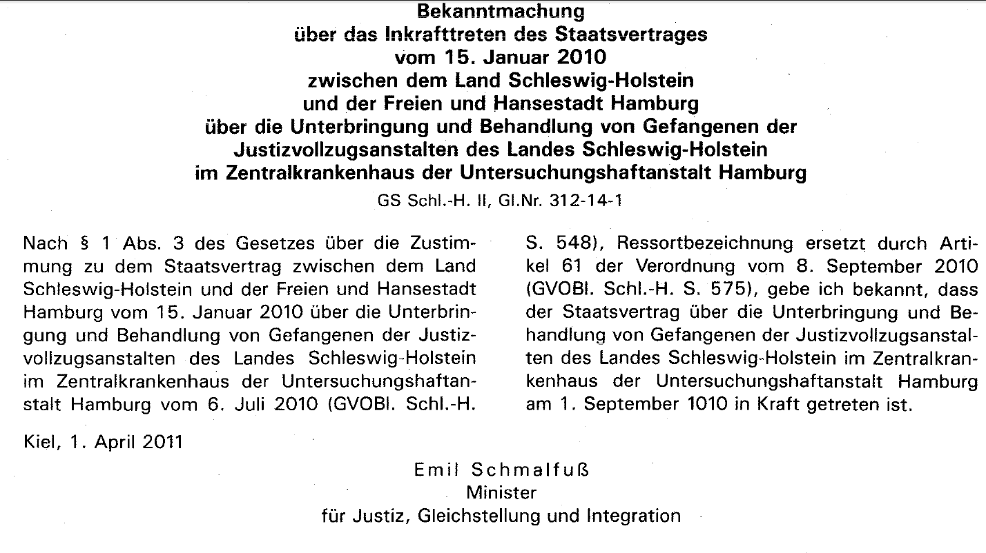 Ausriß aus dem Gesetz- und Verordnungsblatt für Schleswig-Holstein (Ausgabe Nr. 7) vom 28. April 2011