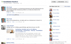 Screenshot der Interessenliste "Kandidaten zur Landtagswahl 2012 in SH"