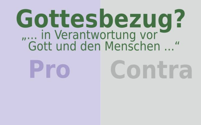 Pro/Contra Gottesbezug - Titelbild mit Fragestellung